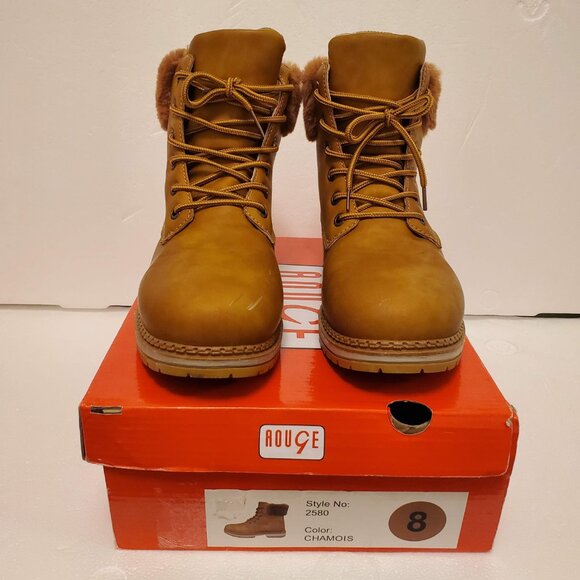 Rouge Helium Tan Faux Fur Lace Up Round-Toe Ankle Bootie Boots - (8M) - Picture 9 of 13